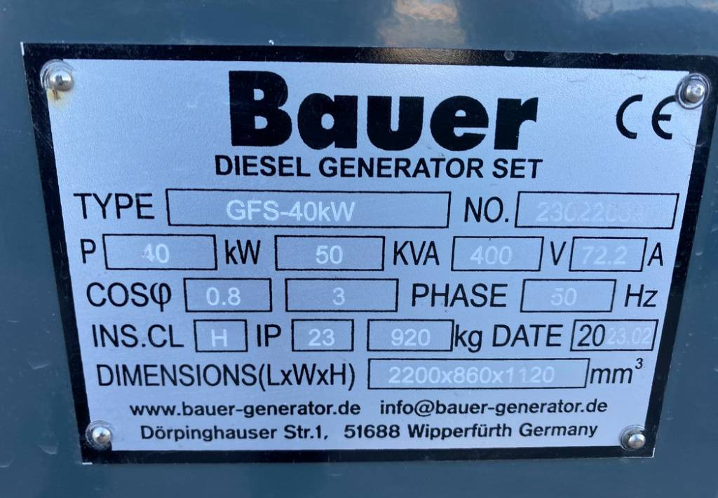 Generator set Bauer GFS-40KW ATS 50KVA Diesel Generator 400/230V NEW: picture 10