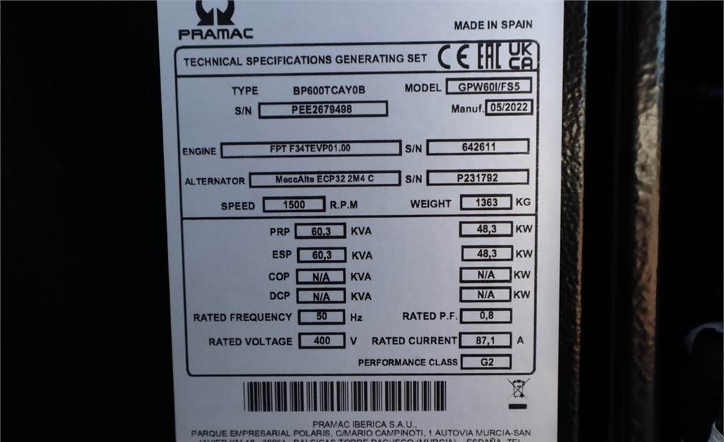 Generator set Pramac GPW60I/FS5 Valid inspection, *Guarantee! Diesel, 6: picture 6