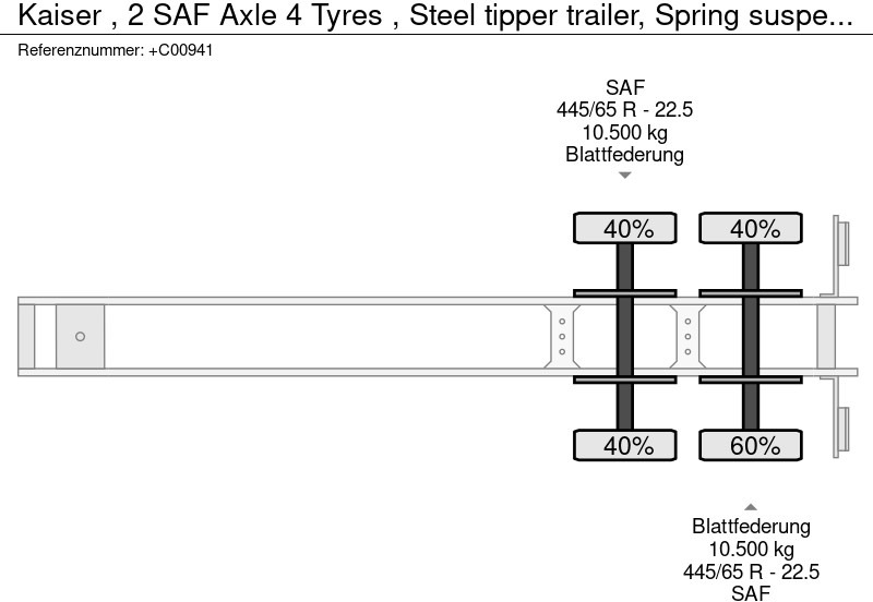 Tipper semi-trailer Kaiser , 2 SAF Axle 4 Tyres , Steel tipper trailer, Spring suspension: picture 12
