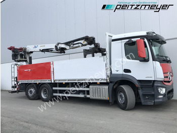 Dropside/ Flatbed truck, Crane truck MERCEDES-BENZ Antos 2536 LL Pritsche HMF 2110-L5 5 fach Ausschub mit Steinzange: picture 2