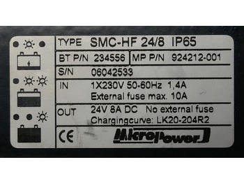 Battery for Material handling equipment Mircopower SMC HF 24/8 | SMC HF24/8 IP65 230V output 24V 8A DC for lead/acid bat SMC HF24/8 IP65 230V output 24V 8A DC for lead/acid batteries sn. 06042533 from LWE130 Year 2006: picture 4