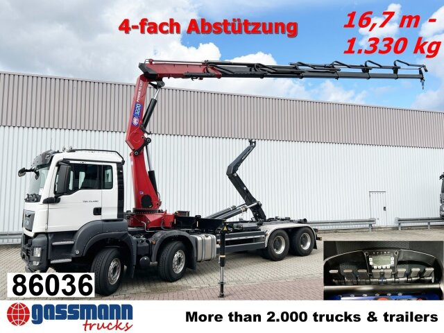 MAN TGS 35.480 8X4 BL, Intarder, Kran HMF 3220-K6, - Hook lift truck, Crane truck: picture 1 MAN TGS 35.480 8X4 BL, Intarder, Kran HMF 3220-K6, - Hook lift truck, Crane truck: picture 1
