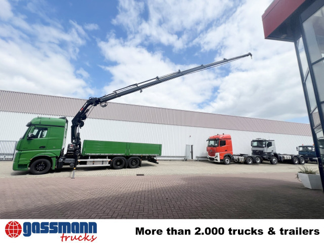 New Dropside/ Flatbed truck, Crane truck Mercedes-Benz Actros 2548 L 6x2 mit Kran Hiab X-HiDuo 228: picture 11