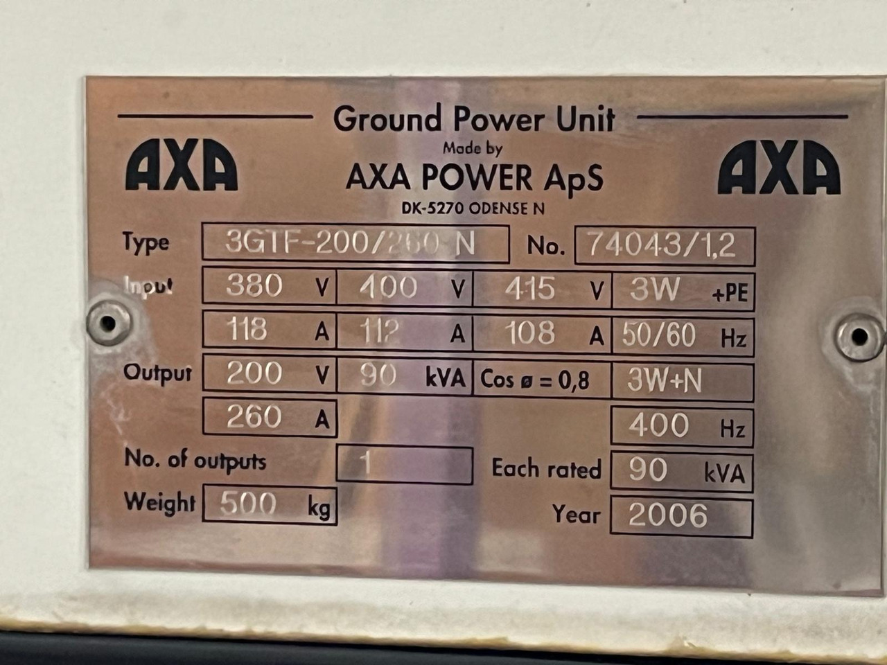 Axa Power - 90kva 3GTF-200/260N Hangar Use - Ground power unit: picture 2 Axa Power - 90kva 3GTF-200/260N Hangar Use - Ground power unit: picture 2