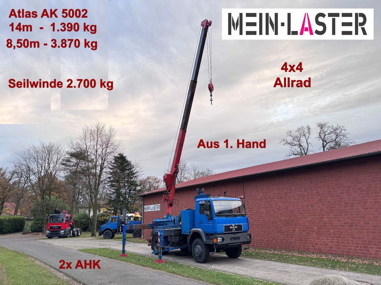 MAN 18.232 4x4 Atlas AK 5002 14m 1.390 kg Seilwinde - Crane truck: picture 1 MAN 18.232 4x4 Atlas AK 5002 14m 1.390 kg Seilwinde - Crane truck: picture 1