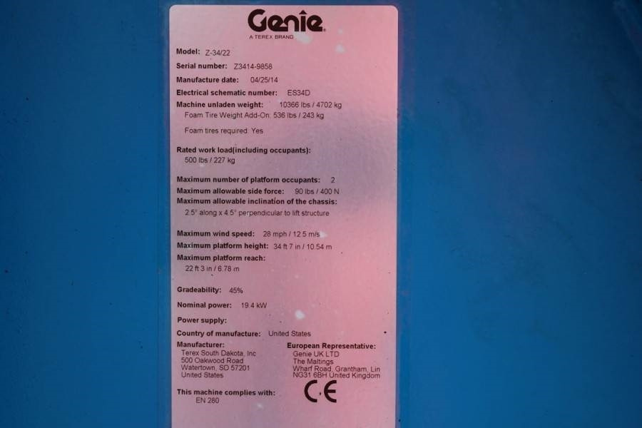 Articulated boom Genie Z34/22 Diesel, 4x4 Drive, 12.6m Working Height, 6.: picture 6 Articulated boom Genie Z34/22 Diesel, 4x4 Drive, 12.6m Working Height, 6.: picture 6