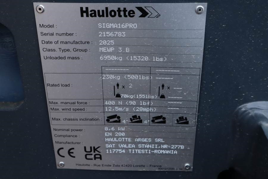 Articulated boom Haulotte SIGMA 16PRO NEW / UNUSED, Valid Inspection, *Guara: picture 6