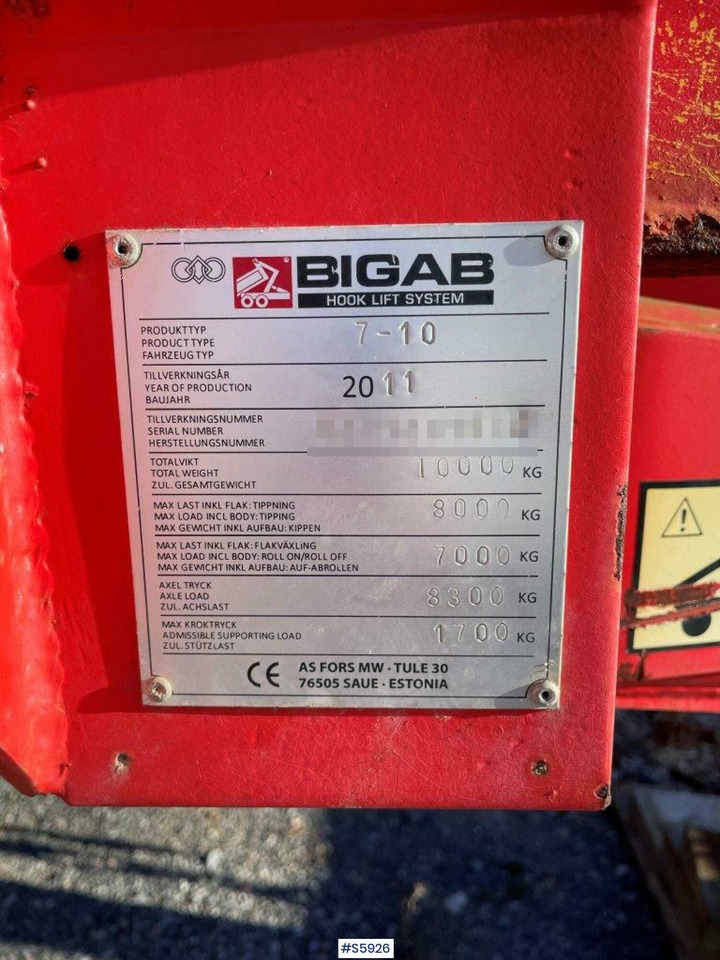 Roll-off/ Skip trailer Bigab 7-10 hook truck trailer with flat: picture 11