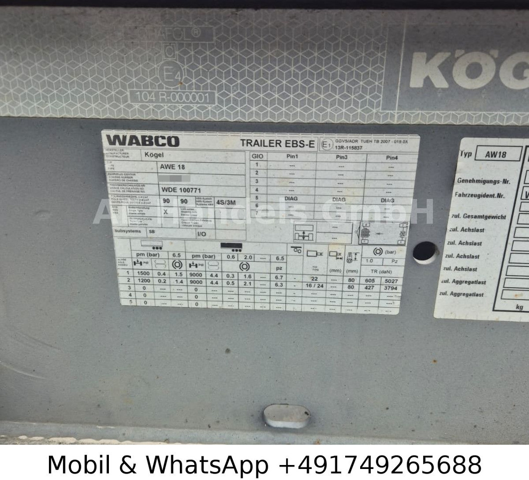 Container transporter/ Swap body trailer Kögel AW 18 BDF Drehschemel *Scheibenbremsen/Vollluft: picture 10 Container transporter/ Swap body trailer Kögel AW 18 BDF Drehschemel *Scheibenbremsen/Vollluft: picture 10