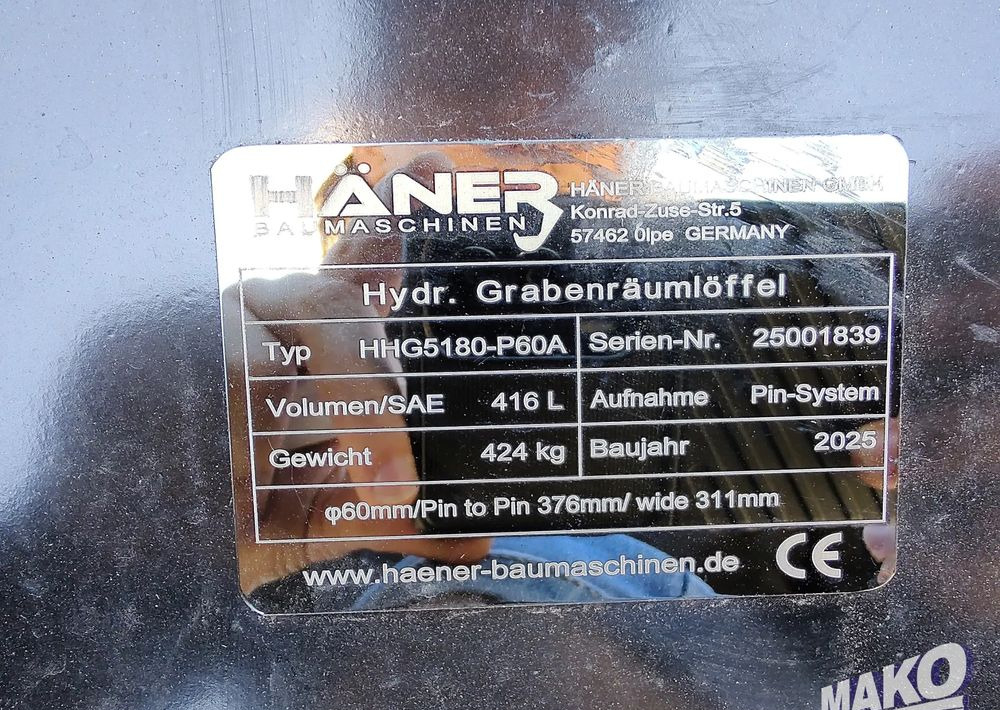 New Attachment for Construction machinery NOWA Łyżka skarpowa hydrauliczna Haner 177cm do koparki Miller fi 60: picture 7