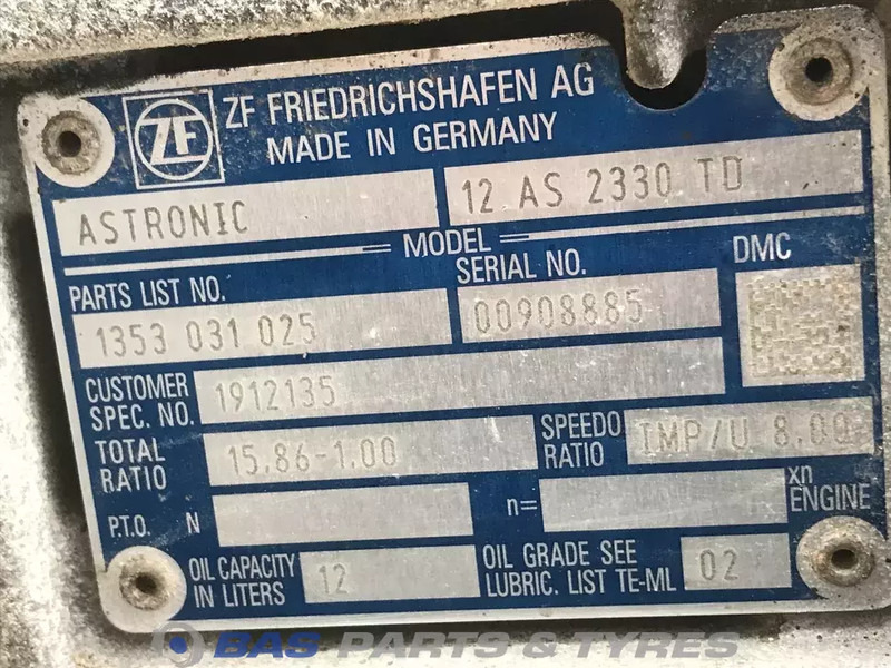 ZF XF106 DAF 12AS2330 TD AS Tronic Versnellingsbak 1912135R - Gearbox for Truck: picture 5 ZF XF106 DAF 12AS2330 TD AS Tronic Versnellingsbak 1912135R - Gearbox for Truck: picture 5
