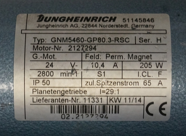 Jungheinrich 51145846 | Steeringmotor 24V type GNM5460 GP80,3 RSC Steering senso - Electrical system for Material handling equipment: picture 3 Jungheinrich 51145846 | Steeringmotor 24V type GNM5460 GP80,3 RSC Steering senso - Electrical system for Material handling equipment: picture 3