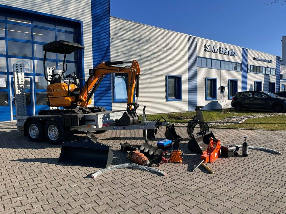 Vermietung / Minibagger 2-Tonnen inkl. Anhänger / ab 3 Tage / Verstellfahrwerk / Schwenkarm / Anbaugeräte - Mini excavator, Trailer: picture 1 Vermietung / Minibagger 2-Tonnen inkl. Anhänger / ab 3 Tage / Verstellfahrwerk / Schwenkarm / Anbaugeräte - Mini excavator, Trailer: picture 1