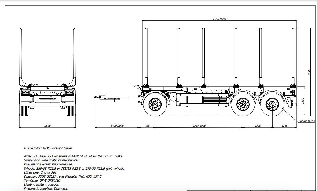 New Timber trailer HYDROFAST Przyczepa 3 osiowa / 3 axles timber transport trailer / Remorque à 3 essieux pour le transport de bois / 3-Achs-Rungenanhänger / 3-tengelyes-rönkszállító-pótkocsi / Remorcă pentru transportul lemnului: picture 10