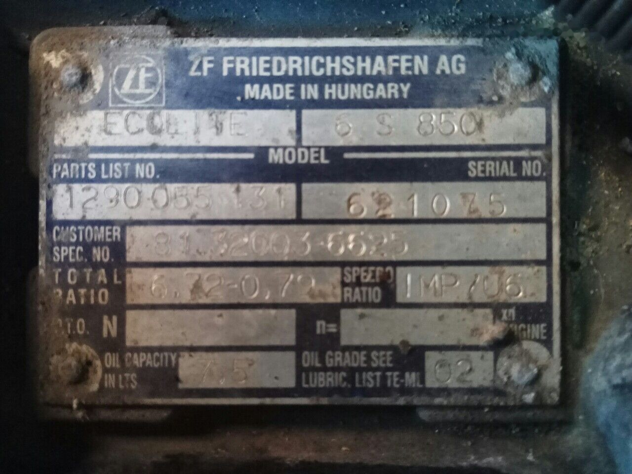 ZF 6s850 81.32003-6625 MAN L2000 TGL - Gearbox for Truck: picture 1 ZF 6s850 81.32003-6625 MAN L2000 TGL - Gearbox for Truck: picture 1