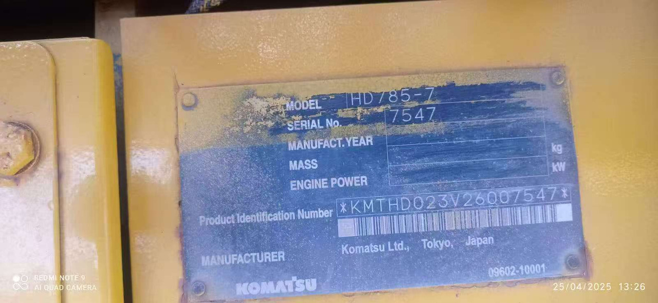 Komatsu HD785-7 - Box truck: picture 3 Komatsu HD785-7 - Box truck: picture 3