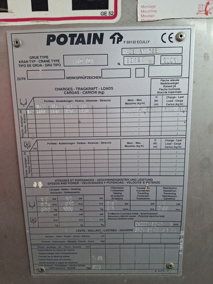 POTAIN HD10A - Self-erecting tower crane: picture 2 POTAIN HD10A - Self-erecting tower crane: picture 2