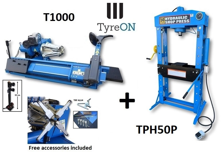 T1000 2-speed 56 Inch truck tyre changer + 50T air hydraulic workshop press TPH50P - Workshop equipment: picture 1 T1000 2-speed 56 Inch truck tyre changer + 50T air hydraulic workshop press TPH50P - Workshop equipment: picture 1