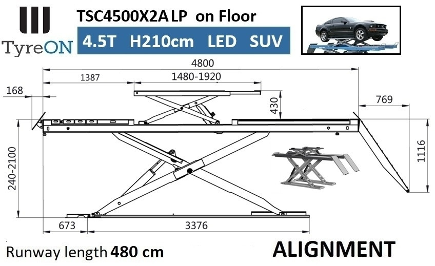 TSC4500X2A LP wheel alignment lift - On floor - Free wheel lifting system - 4.8 m led lightened runways (63 cm wide) - 210 cm lifting height - 4.5 T - Warehouse equipment: picture 2 TSC4500X2A LP wheel alignment lift - On floor - Free wheel lifting system - 4.8 m led lightened runways (63 cm wide) - 210 cm lifting height - 4.5 T - Warehouse equipment: picture 2