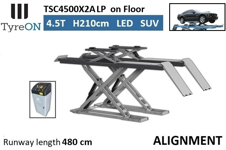 TSC4500X2A LP wheel alignment lift - On floor - Free wheel lifting system - 4.8 m led lightened runways (63 cm wide) - 210 cm lifting height - 4.5 T - Warehouse equipment: picture 1 TSC4500X2A LP wheel alignment lift - On floor - Free wheel lifting system - 4.8 m led lightened runways (63 cm wide) - 210 cm lifting height - 4.5 T - Warehouse equipment: picture 1