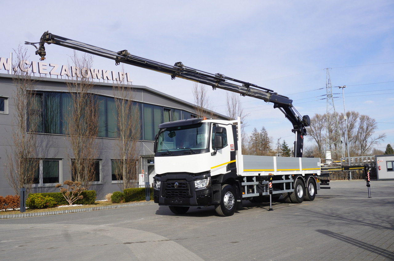 Timber truck, Crane truck for transportation of timber RENAULT C430 / 15 m crane HIAB 244 EP-5 HIDUO 8400 kg / Platform with stanchions: picture 1