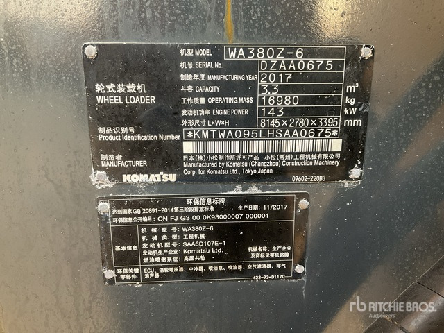 2017 Komatsu WA380Z-6 - Wheel loader: picture 1 2017 Komatsu WA380Z-6 - Wheel loader: picture 1