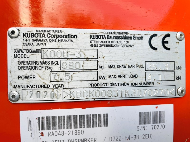 Kubota K008-3 (3727) - Mini excavator: picture 3 Kubota K008-3 (3727) - Mini excavator: picture 3
