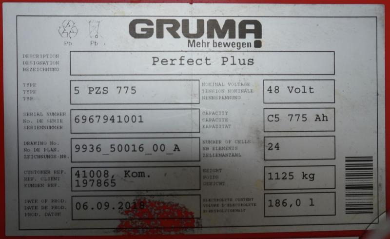 GRUMA 48 Volt 5 PzS 775 Ah - Battery for Material handling equipment: picture 5 GRUMA 48 Volt 5 PzS 775 Ah - Battery for Material handling equipment: picture 5