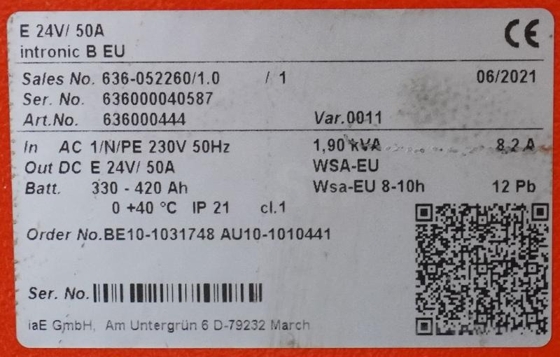 Battery INDUSTRIE AUTOMATION intronic B EU E 24V/50A: picture 6
