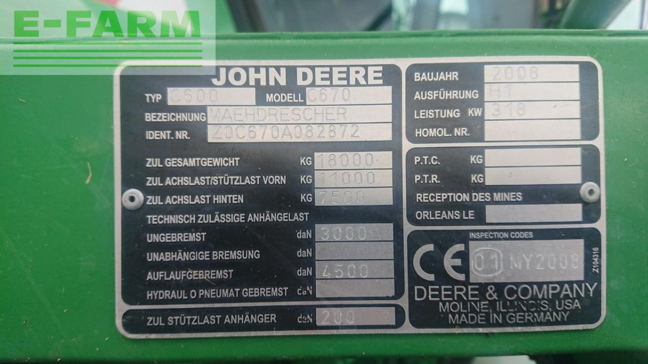 Combine harvester John Deere c670 + geringhoff vs610: picture 7