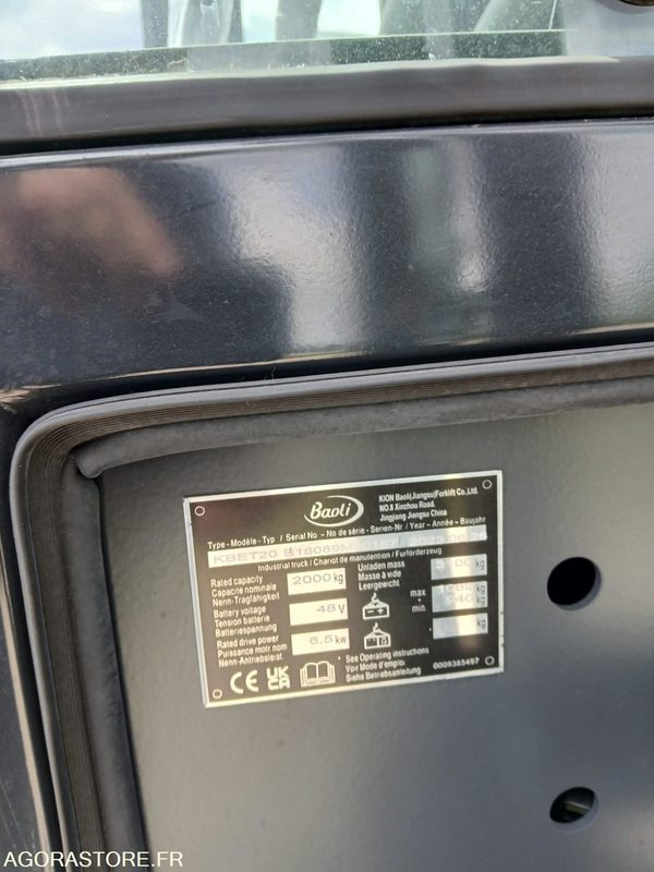 CHARIOT ELEVATEUR ELECTRIQUE BAOLI KBET20N 5500 NEUF - Electric forklift: picture 3 CHARIOT ELEVATEUR ELECTRIQUE BAOLI KBET20N 5500 NEUF - Electric forklift: picture 3