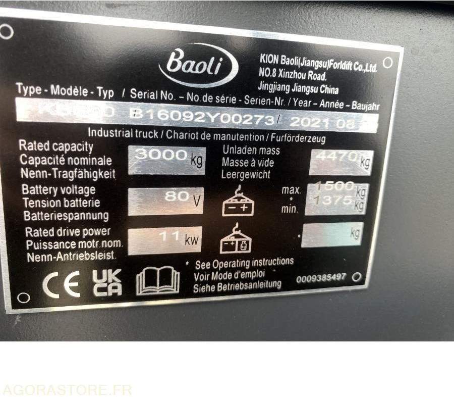 Chariot élévateur NEUF BAOLI KBE30N 3T ELECTRIQUE - Electric forklift: picture 3 Chariot élévateur NEUF BAOLI KBE30N 3T ELECTRIQUE - Electric forklift: picture 3