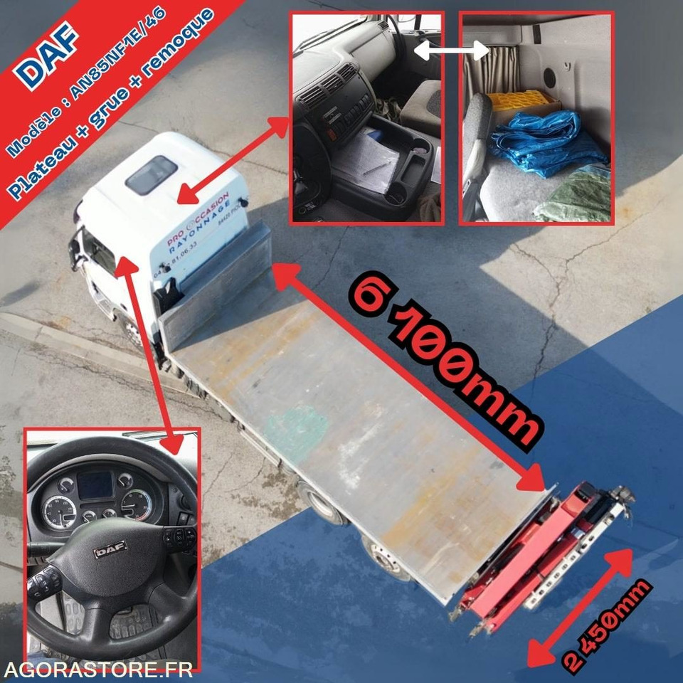 Camion DAF plateau avec grue HMF + Remorque Lecitrail - Truck: picture 3 Camion DAF plateau avec grue HMF + Remorque Lecitrail - Truck: picture 3