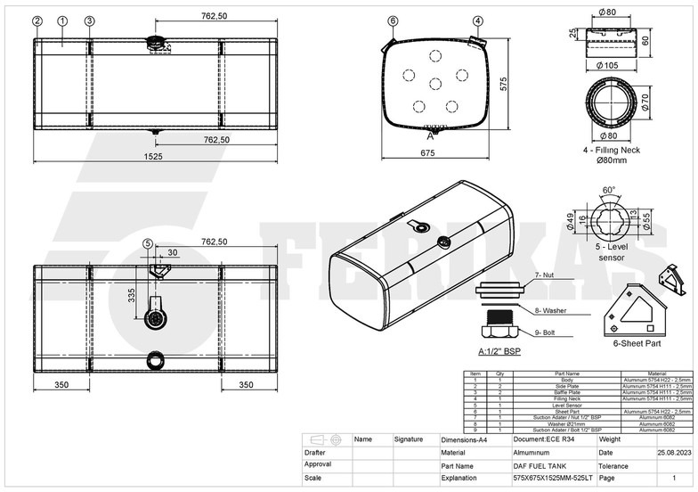 New Fuel tank for Truck DAF New aluminum fuel tank 525L: picture 10