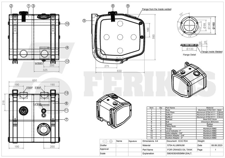 New Hydraulic tank for Truck Hydraulic aluminum oil tank 200L: picture 7