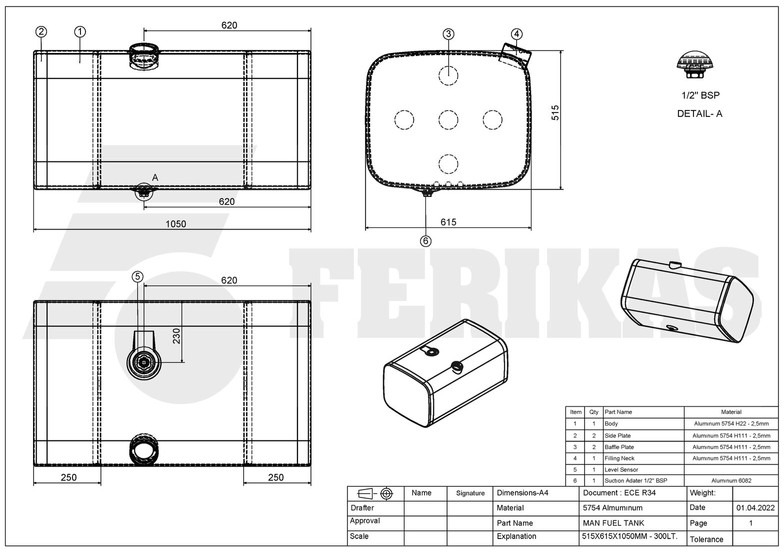 New Fuel tank for Truck MAN New aluminum fuel tank 300L: picture 7