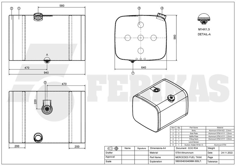 New Fuel tank for Truck Mercedes-Benz New aluminum fuel tank 300L: picture 8 New Fuel tank for Truck Mercedes-Benz New aluminum fuel tank 300L: picture 8