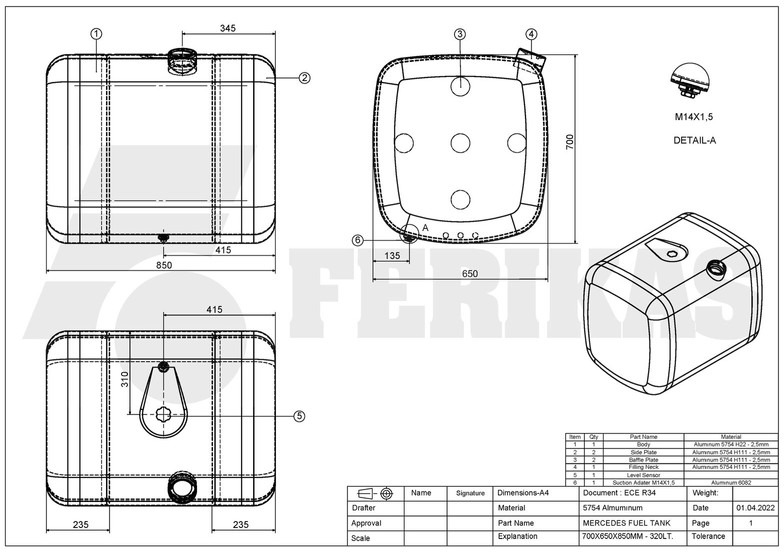 New Fuel tank for Truck Mercedes-Benz New aluminum fuel tank 320L: picture 7 New Fuel tank for Truck Mercedes-Benz New aluminum fuel tank 320L: picture 7
