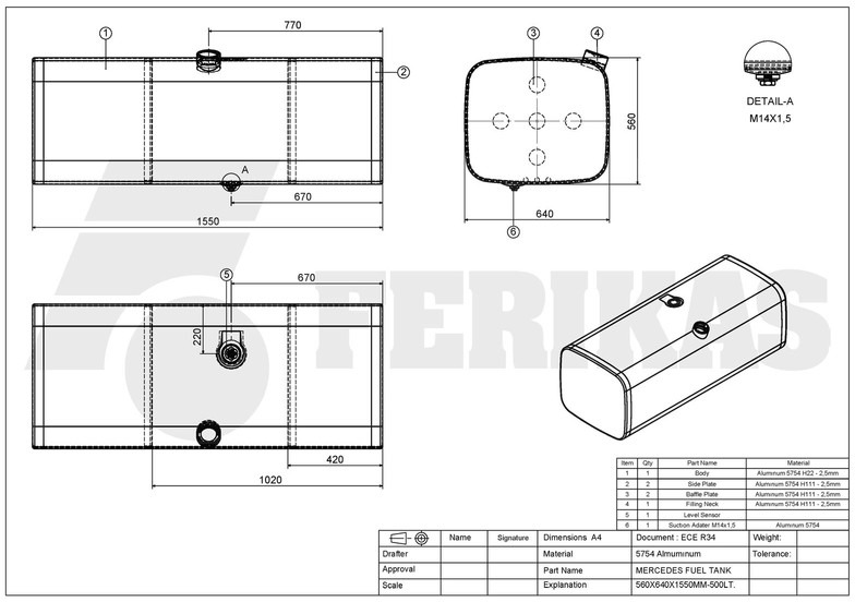 New Fuel tank for Truck Mercedes-Benz New aluminum fuel tank 500L: picture 7 New Fuel tank for Truck Mercedes-Benz New aluminum fuel tank 500L: picture 7