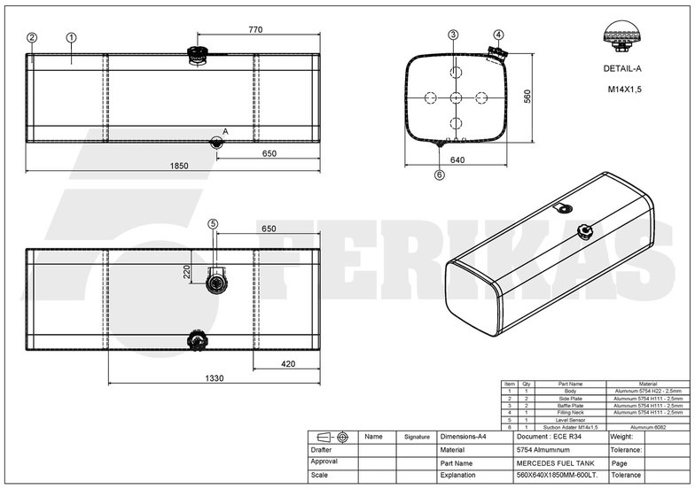 New Fuel tank for Truck Mercedes-Benz New aluminum fuel tank 600L: picture 8