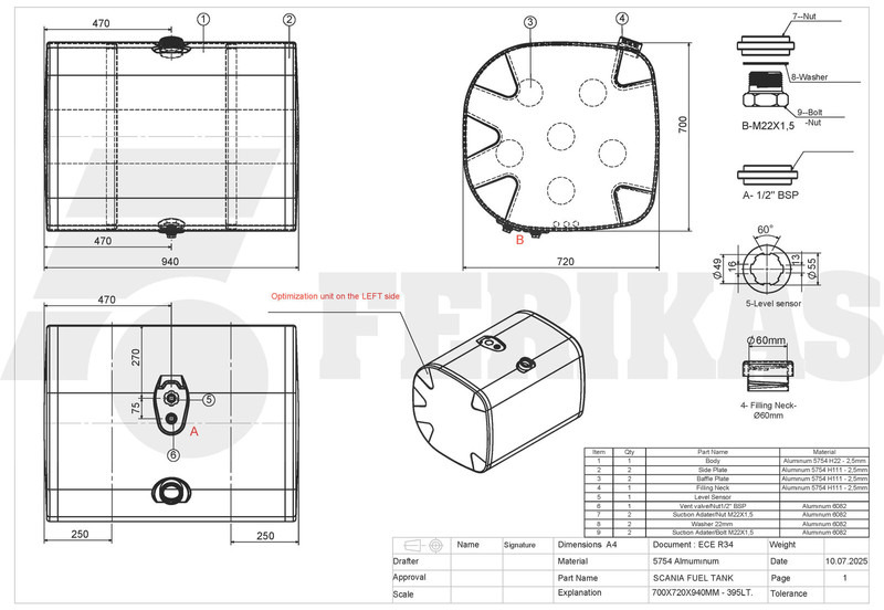 New Fuel tank for Truck Scania New aluminum fuel tank 395L: picture 8