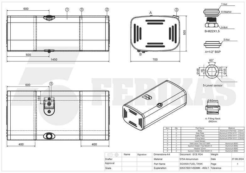 New Fuel tank for Truck Scania New aluminum fuel tank 450L: picture 8