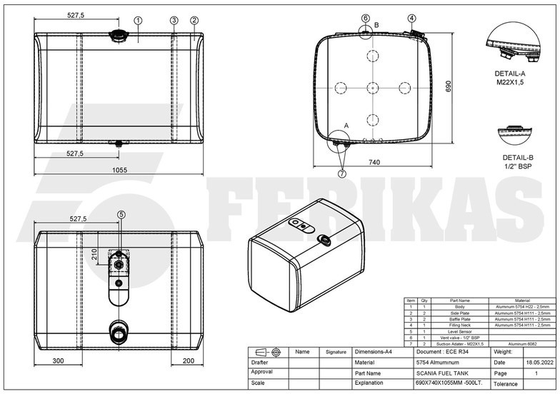 New Fuel tank for Truck Scania New aluminum fuel tank 500L: picture 7 New Fuel tank for Truck Scania New aluminum fuel tank 500L: picture 7