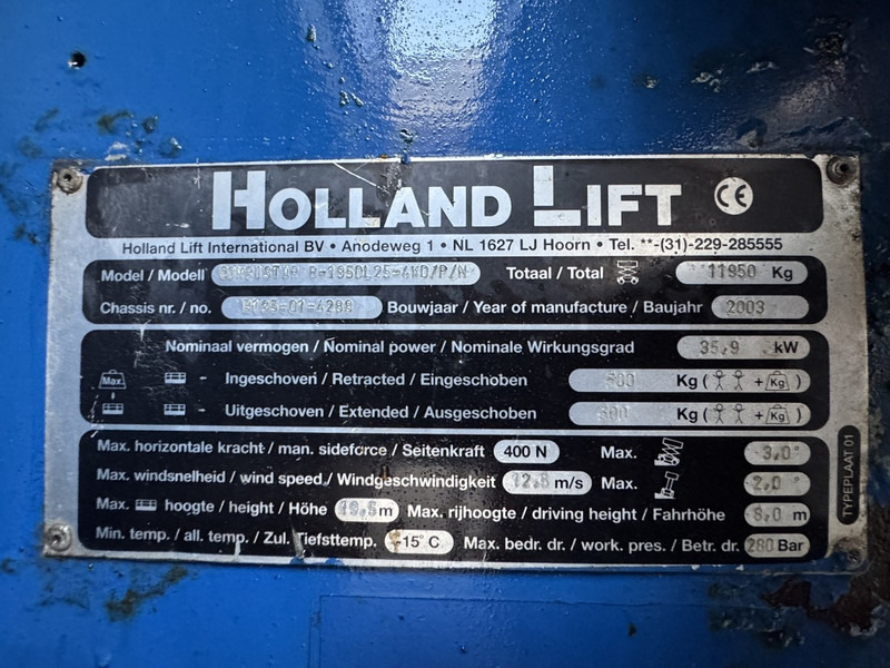 Scissor lift Holland lift Combistar B-195DL25 Schaarhoogwerker 22M Werkhoogte Hatz Diesel 4X4 2003: picture 8