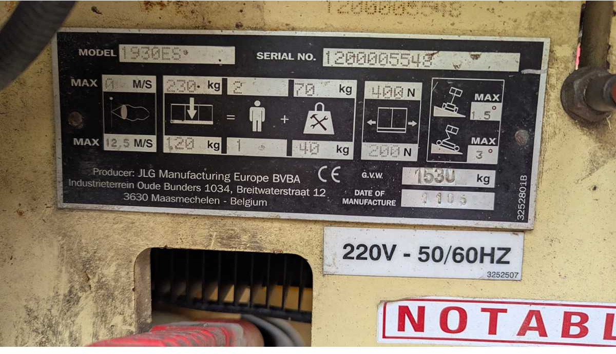 JLG - 1930ES - AERIAL WORK PLATFORMS (NO. 28368) - 2005 - Aerial platform: picture 5 JLG - 1930ES - AERIAL WORK PLATFORMS (NO. 28368) - 2005 - Aerial platform: picture 5
