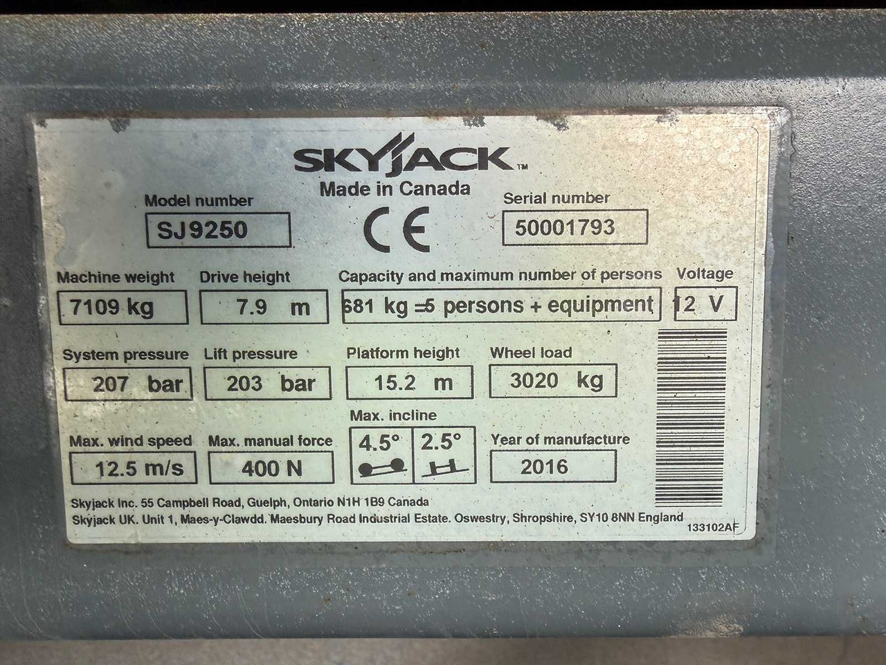 Aerial platform SKYJACK - SJ9250 4X4 DIESEL - 17.2 METERS - 2016 - AERIAL WORK PLATFORM: picture 48