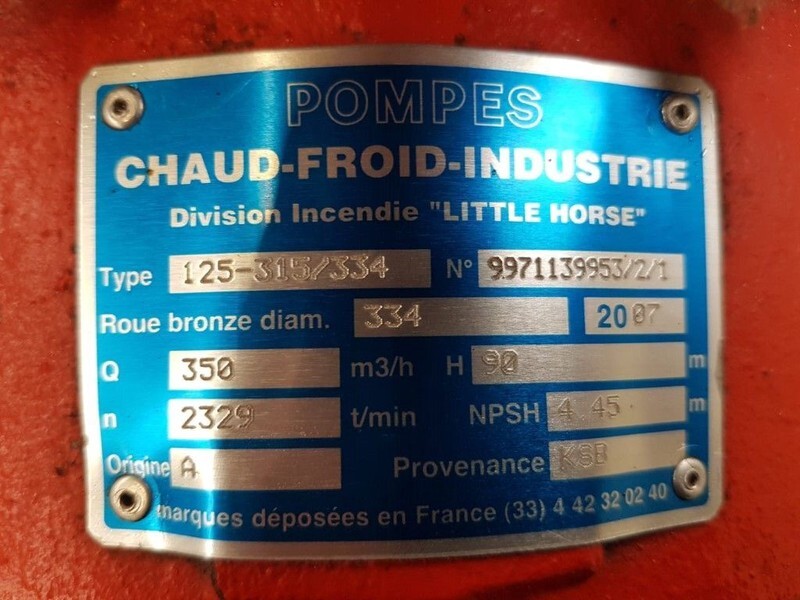 Chaud-Froid-Industrie KSB 125-315 / 334 Waterpomp 350 m3 / h 10 Bar Ex emergency - Water pump: picture 2 Chaud-Froid-Industrie KSB 125-315 / 334 Waterpomp 350 m3 / h 10 Bar Ex emergency - Water pump: picture 2
