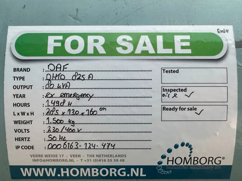 Generator set DAF DHTD 825 A 80 kVA noodstroom generatorset aggregaat ex Emergency: picture 15 Generator set DAF DHTD 825 A 80 kVA noodstroom generatorset aggregaat ex Emergency: picture 15