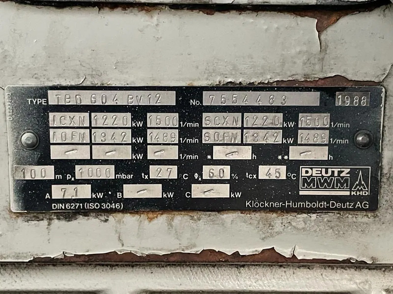 Generator set Deutz MWM TBD 604 BV12 Leroy Somer 1450 kVA generatorset ex emergency !: picture 18