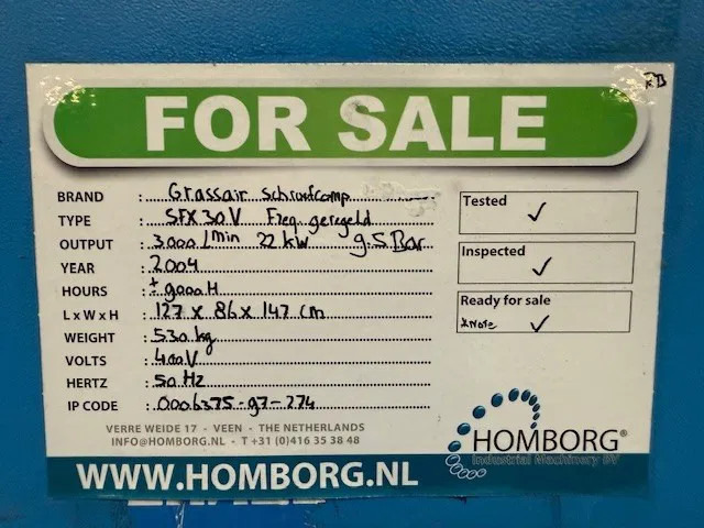 Air compressor Grassair SFX30V - 3000 L/min 9,5 Bar 22 KW Frequentiegeregelde schroefcompressor: picture 10